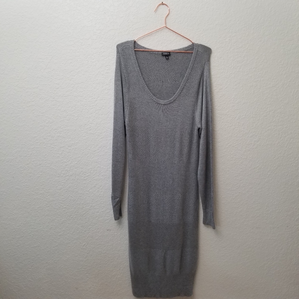 Torrid Long Sleeve Knit Sweater Dress Grey 2